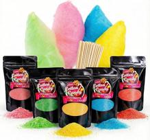 "Candy Floss" cukraus rinkinys 5 rūšių po 200 g + 50 lazdelių - aromatizuotas cukrus cukraus vatos aparatui - kramtomosios gumos, braškių, obuolių, vanilės, vyšnių - vakarėlių cukrus vaikų gimtadieniams, mugėms ir festivaliams