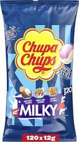 "Chupa Chups" pieniškų saldainių maišeliai su 120 saldainių su 3 kreminiais skoniais: kakavos ir vanilės, karamelės ir braškių kremo, tinkami gimtadieniui, 120 x 12 g