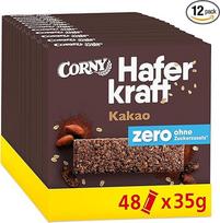 "Corny Haferkraft Zero Cocoa" avižų batonėlis, veganiškas grūdų batonėlis be pridėtinio cukraus, su lazdyno riešutais, energijos suteikiantis užkandis kelionėms, 48 x 35 g