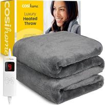 "Cosi Home" prabangi elektrinė antklodė su automatiniu išsijungimu - elektrinė antklodė su apsauga nuo perkaitimo, 9 šilumos nustatymai, skalbiama, nuotolinio valdymo pultelis - minkšta, pūkuota antklodė iš dirbtinio kailio 180 x 130 cm - pilka