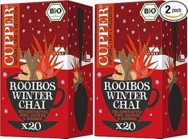 "Cupper" ekologiška prieskonių arbata "Rooibos Winter Chai", "Rooibos" arbata, "Chai" arbata, 20 nebalintų arbatos maišelių, ekologiška, sąžininga prekyba (pakuotė po 2 vnt.)