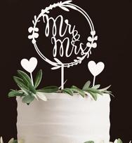 "DazzJoy Mr & Mrs" dekoratyvinis vestuvinis tortas, baltas, 3 medinių tortų viršūnėlių pakuotė, vestuvės, torto dekoracijos, ponas ir ponia, vestuvinio torto viršūnėlė, sužadėtuvių pasiūlymo torto dekoracija