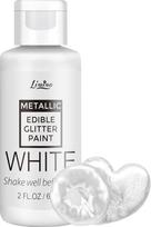 "Edible Glitter" skysti valgomieji blizgučiai - 60 ml metalinių skystų valgomųjų blizgučių miltelių tortams, kepiniams, makaronams - metaliniai maistiniai blizgučiai "pasidaryk pats" sausainiams, fondantui (balti)