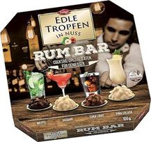 "Edle Tropfen In Nut Rum Bar" 100 g, skysčiu užpildyti šokoladiniai saldainiai su pieninio šokolado apvalkalu ir traškiomis lazdyno riešutų drožlėmis