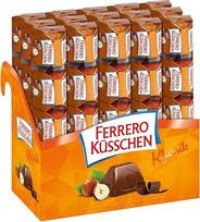 "Ferrero Küsschen Classic" - Motinos / Tėvo dienos šokolado dovana - traškūs skrudinti lazdyno riešutai, aplieti puikiu šokoladu - Motinos dienos dovana - 15 pakuočių po 5 atskirus šokoladinius saldainius