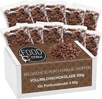 "FOOD crew" 900 g belgiško šokolado, skirto pilno pieno fondiu - šokoladas šokolado fontanui - šokolado lašeliai vokeliuose - 10 atskirai supakuotų porcijų maišelių - pilnas pieno vokelis - Naujųjų metų išvakarės