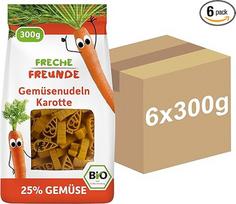"Freche Freunde" ekologiški daržovių makaronai "Morkos", 25 % daržovių, veganiški, 6 vnt. (6 x 300 g)