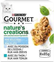 "Gourmet Nature's Creations" suaugusių kačių mini užkandžiai "Ocean Fish Filling", špinatai ir ryžiai, tunas, pomidorai ir ryžiai, 8 x 85 g (dėžutė)
