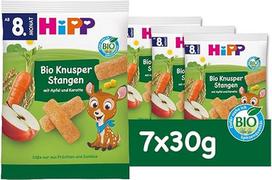 "HiPP Organic Crispy Sticks Apple Carrot" (7 x 30 g), užkandis kūdikiams nuo 8 mėnesių, saldus tik iš vaisių ir daržovių, be glitimo, geriausios ekologiškos kokybės