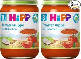 "HiPP" ekologiška pomidorų sriuba su vištiena (6 x 190 g), nuo 8 mėnesių, be pridėtinės druskos, su smulkiais gabalėliais, skirta mokytis kramtyti, su Omega 3, geriausios ekologiškos kokybės (2 vnt.)