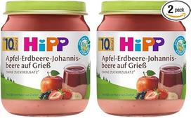 "HiPP" ekologiškas desertas "Apple Strawberry Currant on Semolina", 6 x 200 g (2 pakuotės)
