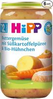 "HiPP" sviesto daržovės su saldžiųjų bulvių tyre ir ekologiška vištiena (6 x 250 g), nuo 12 mėnesių, mažai druskos, be glitimo, su Omega-3, gabalėliais - svarbu mokantis kramtyti, geriausios ekologiškos kokybės