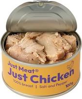 "Just Meat" mėsos konservai, 98 % grynos mėsos iš etiškų ūkių, dideli sultingi gabalai, pagardinti tik druska ir pipirais, be konservantų (vištienos krūtinėlė)