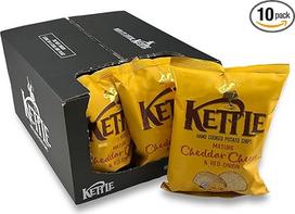 "Kettle Chips" brandinto čederio sūrio ir raudonųjų svogūnų rankomis kepti "Kettle Chips" traškučiai 10 x 130g