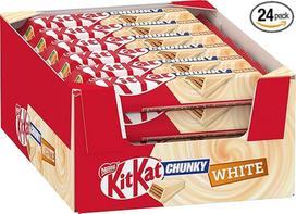 "Kitkat Nestlé KitKat Chunky White Chocolate Bars", traškūs batonėliai su baltuoju šokoladu ir traškiais vafliais, 24 vnt. (24 x 40 g)