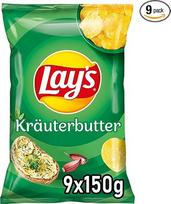 "Lay's Herb Butter Flavour" - traškūs bulvių traškučiai su prieskoniais sėkmingam vakarėliui (9 x 150 g)