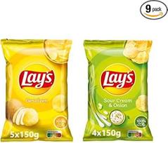 "Lay's Party Box" užkandžiai - 5 x sūdyti, 4 x grietinės ir svogūnų skonio (9 x 150 g)