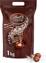 "Lindt LINDOR" lazdyno riešutų pieno šokolado rutuliukų maišelis, 1 kg maišelis, sandarus, maždaug 80 rutuliukų, didmeninė pakuotė Šokolado dovana Šokolado dovana