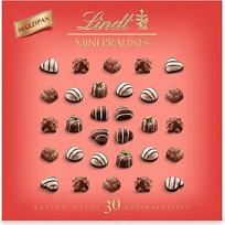"Lindt Marzipan" mini šokoladiniai saldainiai | 163 g | Šokoladinė dėžutė su 30 šokoladinių saldainių 6 rūšių | Šokoladinė dovana