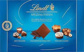 "Lindt" šokoladas - šokolado skanėstai | 125 g | dėžutė su 24 geriausiais šokolado kūriniais 11 rūšių su alkoholiu ir be jo | šokolado dovana | šokolado dovana