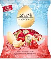 "Lindt" šokoladiniai spagečių ledų kiaušiniai 90 g Baltojo šokolado kiaušiniai su kreminiu spagečių ledų įdaru Velykų kiaušiniai Puikus velykinis šokoladas dalytis ir mėgautis