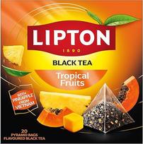 "Lipton Tropical Fruits" juodoji arbata su ananasais, papajomis ir mangais - egzotiškas ir stiprus rytas, sertifikuota "Rainforest Alliance", 20 piramidinių maišelių