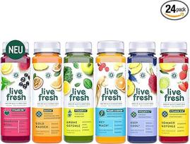 "LiveFresh" sultys su vitaminais - 24 x 250 ml - bandomoji pakuotė 6 šalto spaudimo vaisių ir daržovių sultys (250 ml) - vitaminai B6, B12, C, K ir biotinas - be cukraus ir priedų