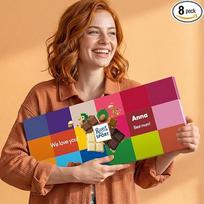 "Mega Ritter Sport" šokolado plytelė su vardo ir pavardės nuoroda, dovana gimtadienio proga, Alpių pienas, pistacijos, karameliniai sausainiai, tamsūs lazdyno riešutai (XXL Knight Sport)