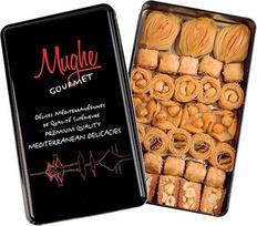 "Mughe Gourmet" įvairios baklavos pyragaičių dovanos, elegantiška skardinė - 500 g - turkiški pistacijų, graikinių riešutų, lazdyno riešutų, kąsnio dydžio, baklavos saldainiai - puikiai tinka gimtadieniui, tėvo dienai