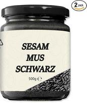 "Mynatura" juodųjų sezamų mus, užtepėlė, pagaminta iš juodųjų sezamų sėklų, juodųjų sezamų sėklų, skirta virti ir kepti, stiklinėje (2 x 500 g)