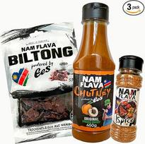 "Nam Flava" - "Biltong/Chutney/Spice Combo" (džiovinta mėsa, abrikosų ir persikų čatnis ir kepti prieskoniai)