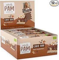 "Naturally Pam Cake Bar" - ekologiškas ir veganiškas avižų batonėlis, be glitimo ir be cukranendrių cukraus - natūraliai skanus Pamela Reif dribsnių batonėlio užkandis - minkštas lazdyno riešutas 12 x 44 g