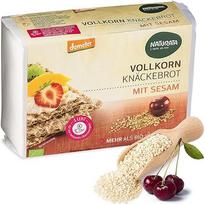 "Naturata" ekologiška viso grūdo traški duona su sezamais 250 g | traški duona su skrudintais sezamais, "Demeter" kokybės | traški, oro ir be mielių | be priedų ir palmių aliejaus