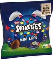 "Nestlé Smarties" mini kiaušiniai, maži velykiniai šokoladiniai kiaušiniai iš pieniško šokolado su kreminiu įdaru ir spalvotais "Smarties" mini šokolado lęšiais, pakuotė po 1 (1 x 81 g)