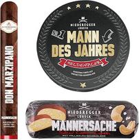 "Niederegger Herrensache" dovanų rinkinys su "Metų didvyriu", marcipanine cigarete "Don Marzipano" ir anakardžių duona (342g)