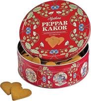 "Nyakers" - "Peppar Kakor" - širdelės formos imbieriniai užkandžiai - raudona skarda - 400g