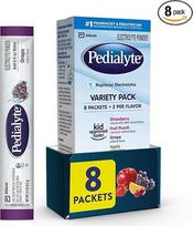 "Pedialyte" elektrolitų milteliai, įvairi pakuotė, elektrolitų drėkinamasis gėrimas, 0,3 oz miltelių pakuotės, 8 vnt.