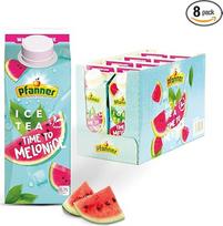 "Pfanner Iced Tea Watermelon in Storage Pack" - vasariška arbūzų skonio gaivioji arbata tvarioje pakuotėje su vaisių arbata ir juodąja arbata (8 x 750 ml)