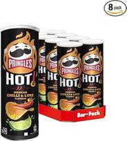 "Pringles HOT Mexican Chilli & Lime Flavour" (8 x 160 g) - neatremiama užkandžių klasika patogioje skardinėje - aštrių aitriųjų paprikų ir laimo skonio traškučiai - Pop Play. Valgyk.