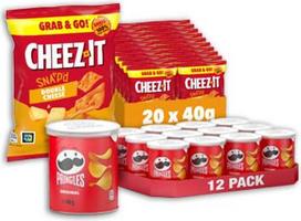 "Pringles Original" (12 × 40 g) ir "Cheez-It Snap'd Double Cheese" (20 × 40 g) - traškių traškučių su druska ir plonai keptų sūrio traškučių su 100 % tikru sūriu rinkinys