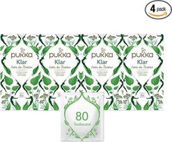 "Pukka" arbatos rinkinys, ekologiška žolelių arbata "Clear", pankolis, alavijas, pipirmėtė, kiaulpienė ir dilgėlė, vidiniam švytėjimui, 4 pakuotės, 80 arbatos maišelių