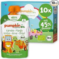 "Pumpkin Organics" ekologiški daržovių dribsniai "Squeeze" su morkomis, mangais, moliūgais, kriaušėmis ir spelta kviečiais - be pridėtinio cukraus¹ - vaisiai, daržovės ir dribsniai "Squeeze" maišelyje - nuo 6 mėnesių - 10 x 100 g