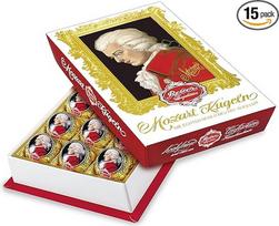 "Reber Mozart Baroque" šokolado rutuliukai, 15 vnt., tikras "Reber" juodasis šokoladas, marcipanas ir nuga, 1 x 300 g