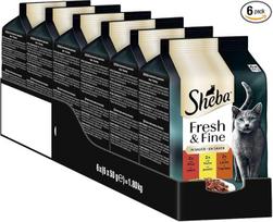 "Sheba Portion Bag Cat Food Multipack Fresh & Fine in Sauce with Beef and Chicken", 6 x 6 x 50 g - aukščiausios kokybės kačių maistas padaže, idealus jūsų katei