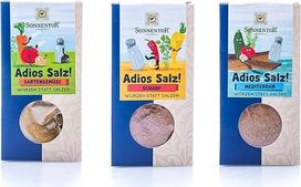 "Sonnentor Adios Spices" | 3 rinkinių rinkinys Druska: Daržovių mišinys "Sharp" (50 g), Daržo daržovės (60 g), Viduržemio jūros regiono (55 g)