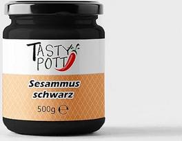 "Tasty Pott Sesammus Black" I Duonos užtepėlė I Dipas I Veganų virtuvė I Riešutų užtepėlė I Skirta kepimui ir virimui I Grūdų užtepėlė I Juodasis tahinas I Sezamas I Mus I Stiklinėje 500 g