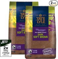 "Tate & Lyle Fairtrade" tamsiai rudas minkštas cukrus 2 x 500 g (1000 g) - "Mississippi Insperiert", vamzdelinis cukrus