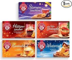 "Teekanne" žiemos arbatos pakuotė (5 vnt.), "Žvaigždžių žiburiai", "Hut Magic", "Saldus keptas obuolys", "Židinio vakaras" ir "Žiemos laikas", po 20 arbatos maišelių (240 g)