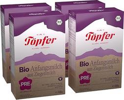 "Töpfer Organic Initial Milk PRE" iš ožkos pieno - be palmių aliejaus - mišinys kūdikiams nuo gimimo - su ekologiška GOS ir 4 bifido kultūromis - ARA ir DHA iš dumblių aliejaus - 4 x 400 g