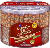 "Wafer Master" vafliniai ritinėliai su lazdyno riešutų kremu, kavos pyragaičiai, didmeninė pakuotė (108 vnt./648 g)